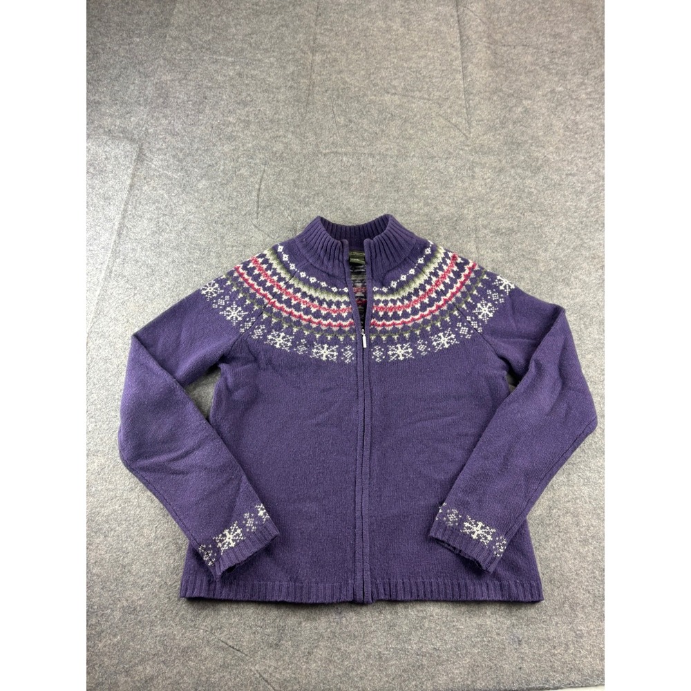 Great Northwest Purple Fair Isle Lambswool Full Zip Sweater Snowflake Mock S VTG